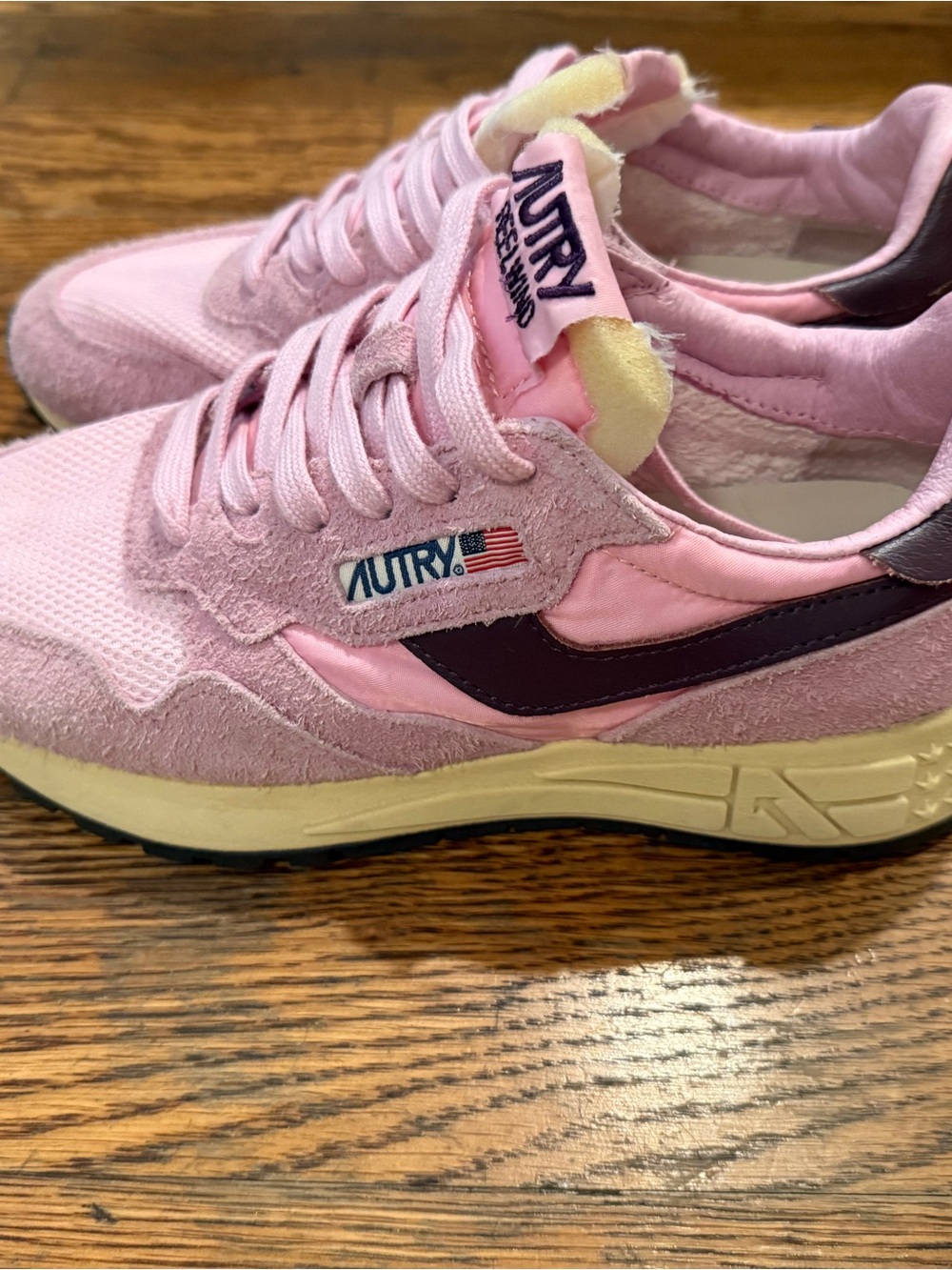 Autry Mid-Pink Suede & Nylon Women's Sneaker with Dark Accent worn twice